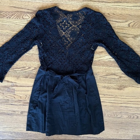 FREE PEOPLE Black Lace Top Button Down Midi Dress w Half Sleeves Women's Size S - Picture 2 of 4